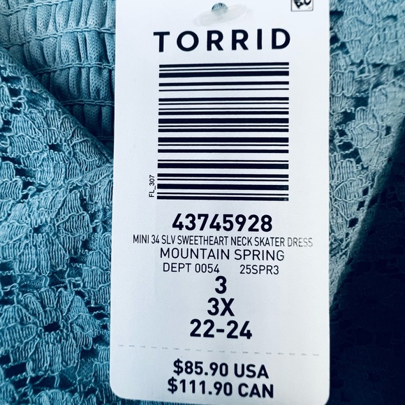 Torrid Light Blue Sweetheart Neck Lace Long Sleeve Mini Dress - Picture 8 of 9